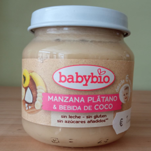 Alimentación infantil eco; potito manzana, plátano y be